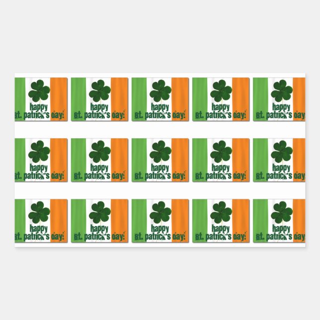 Sticker Rectangulaire Joyeuse St. Patrick's Day, Drapeau irlandais Coule (Devant)
