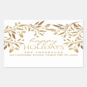 Sticker Rectangulaire Joyeuses vacances Noël Holly Garland Gold