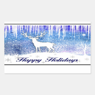 Sticker Rectangulaire Joyeuses Vacances Scène de Cerfs