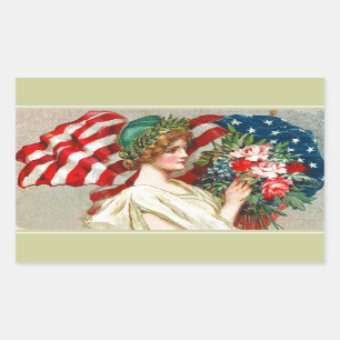 Sticker Rectangulaire Joyeux 4 juillet. Conception patriotique vintage