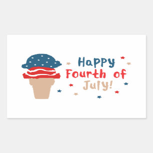 Sticker Rectangulaire Joyeux 4 juillet étoiles et rayures crème glacée