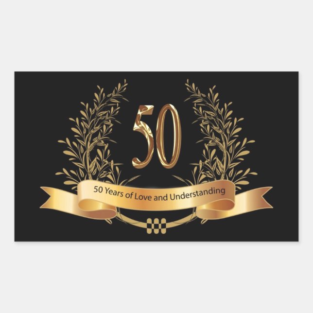 Sticker Rectangulaire Joyeux 50e anniversaire de Mariage Golden Leave La (Devant)
