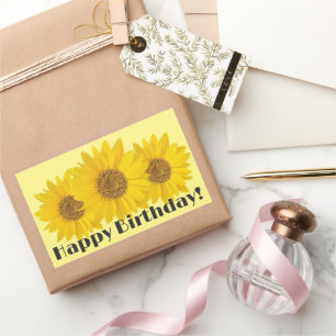 Sticker Rectangulaire Joyeux anniversaire avec des tournesols Jaune