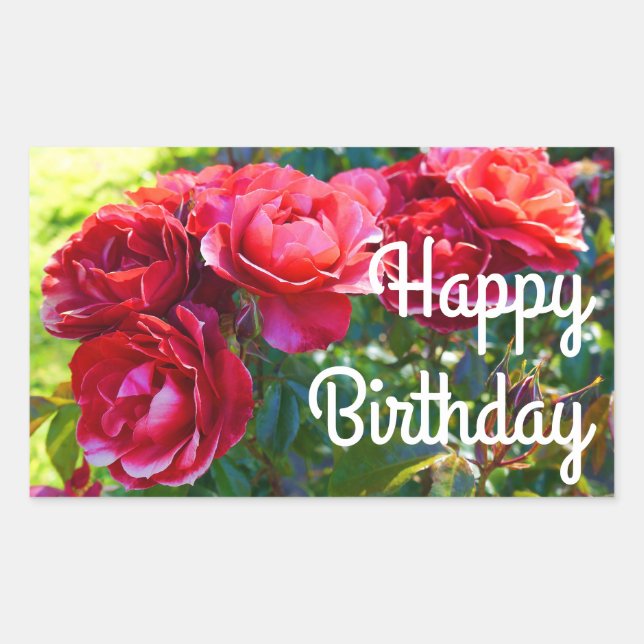 Sticker Rectangulaire Joyeux Anniversaire Chaud Rose de cacao #3-2 Stick (Devant)