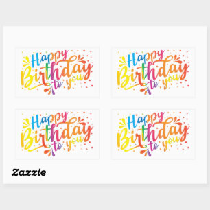 Sticker Rectangulaire Joyeux anniversaire - couleurs arc-en-ciel Anniver