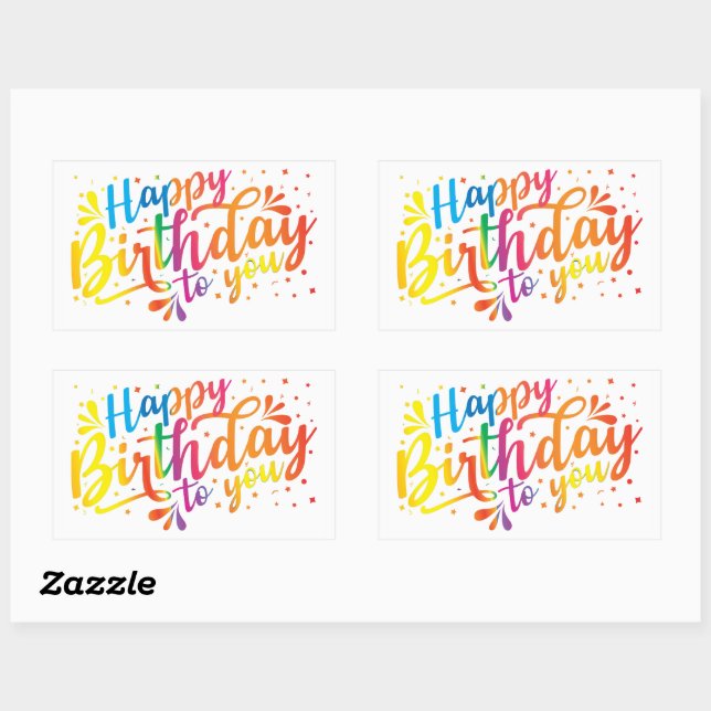 Sticker Rectangulaire Joyeux anniversaire - couleurs arc-en-ciel Anniver (Feuille)