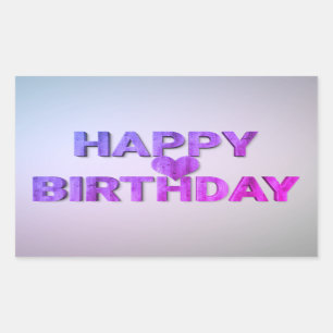 Sticker Rectangulaire Joyeux Anniversaire en bois violet découpé avec 