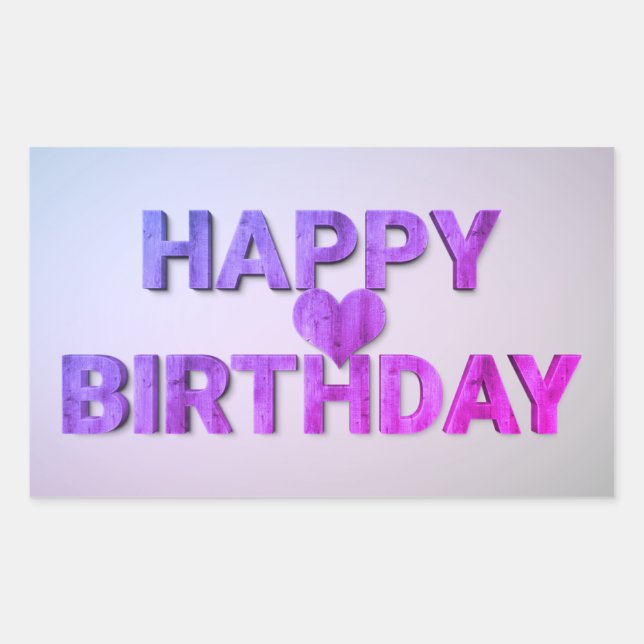 Sticker Rectangulaire Joyeux Anniversaire en bois violet découpé avec co (Devant)