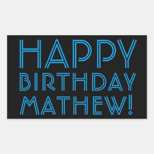 Sticker Rectangulaire Joyeux Anniversaire (NOM)   Bleu & Noir (ou diy)