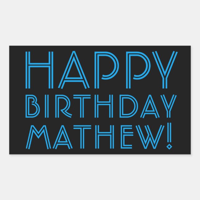 Sticker Rectangulaire Joyeux Anniversaire (NOM) | Bleu & Noir (ou diy) (Devant)