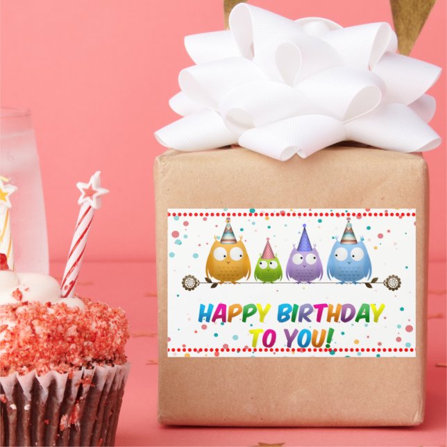 Sticker Rectangulaire Joyeux Anniversaire pour vous, Chouettes, (Fête)