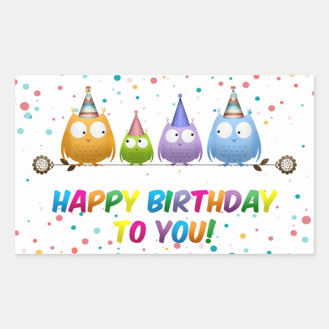 Sticker Rectangulaire Joyeux Anniversaire pour vous, Chouettes, (Devant)