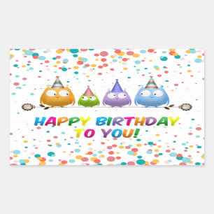 Sticker Rectangulaire Joyeux Anniversaire pour vous, Chouettes,