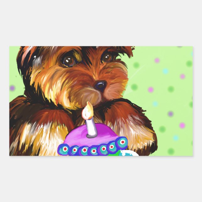 Sticker Rectangulaire Joyeux anniversaire YORKIE POO (Devant)