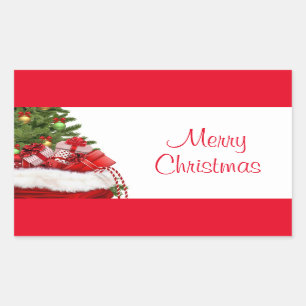 Sticker Rectangulaire Joyeux Arbre De Noël Et Cadeaux Modèle Personnalis