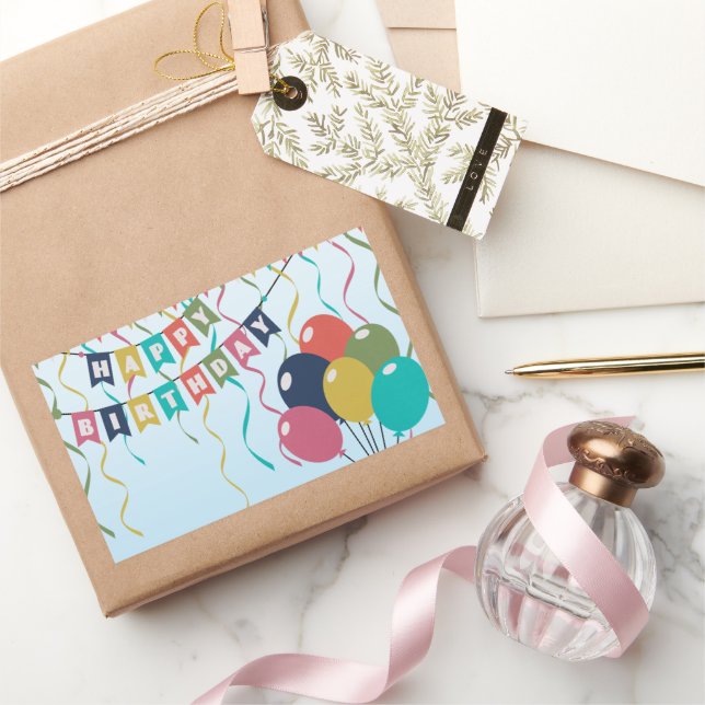 Sticker Rectangulaire Joyeux Ballons d'anniversaire (Cadeaux)