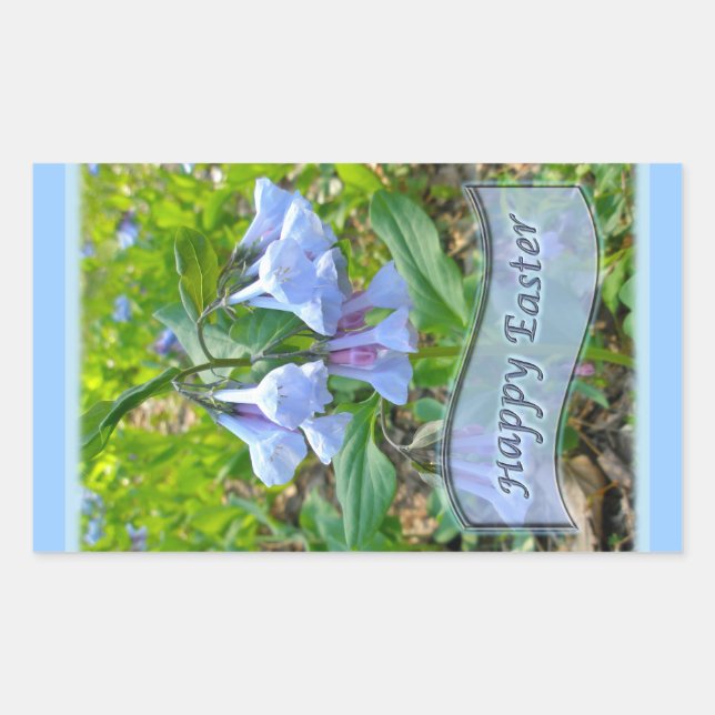 Sticker Rectangulaire Joyeux Bluebells de la Virginie de Pâques (Devant)