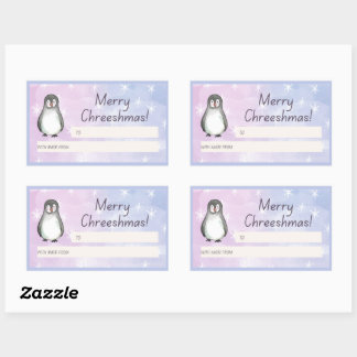 Sticker Rectangulaire Joyeux cadeau Chreeshmas Penguin