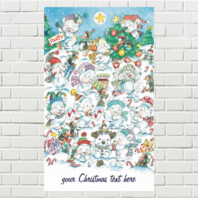 Sticker Rectangulaire Joyeux dessin animé ours polaire pingouin fête de  (Créateur téléchargé)