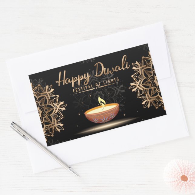 Sticker Rectangulaire Joyeux Diwali (Enveloppe)