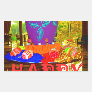 Sticker Rectangulaire Joyeux Festival Printemps Pâques OEufs colorés Art