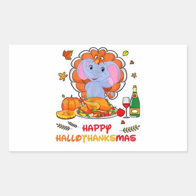 Sticker Rectangulaire Joyeux Hallo Elephant Boire Vin Merci Cadeau (Devant)