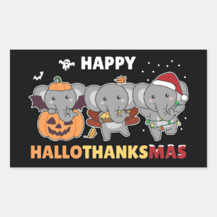 Sticker Rectangulaire Joyeux Hallothanksmas Elephant Christmas Elephant