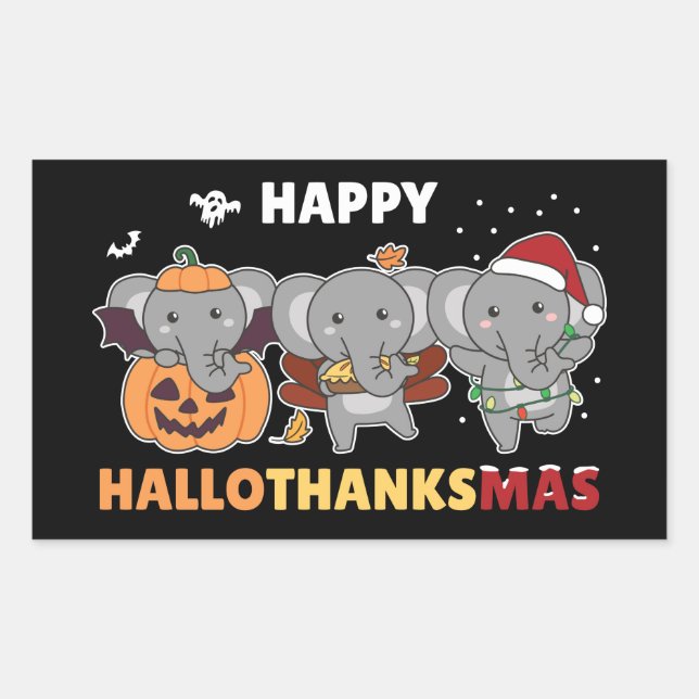 Sticker Rectangulaire Joyeux Hallothanksmas Elephant Christmas Elephant  (Devant)