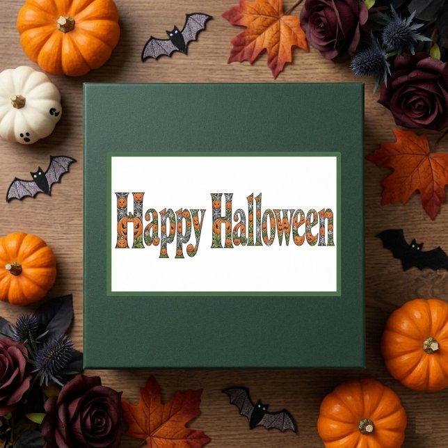 Sticker Rectangulaire Joyeux Halloween Orange Jacks Toile d'Araignée d'A (Boo-tiful Moments Pumpkins Enchanting Greenery Art Square Sticker)