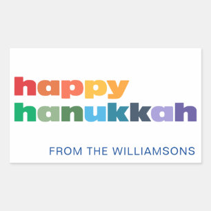 Sticker Rectangulaire Joyeux Hanukkah Typographie Simple Arc-en-ciel Per