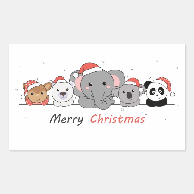 Sticker Rectangulaire Joyeux Noël Animaux mignons Animaux carrés (Devant)