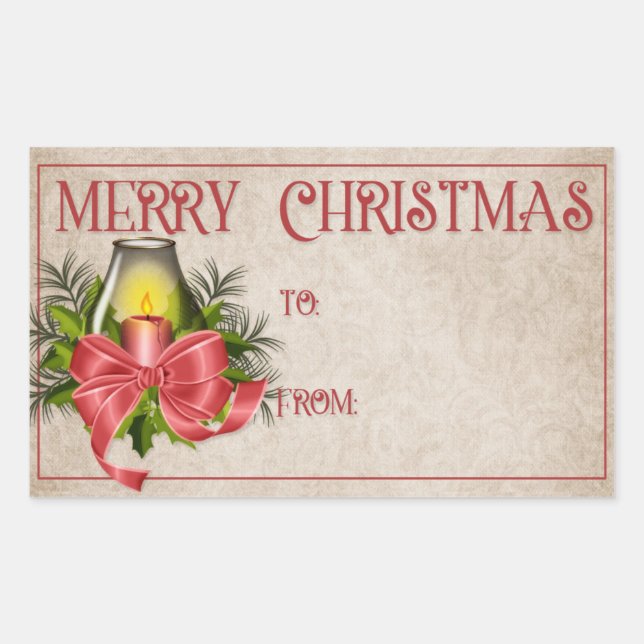 Sticker Rectangulaire Joyeux Noël | Bougie rouge (Devant)