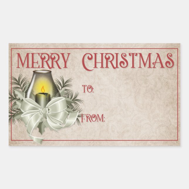 Sticker Rectangulaire Joyeux Noël | Bougie verte (Devant)