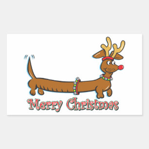 Sticker Rectangulaire Joyeux Noël Dachshund