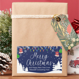 Sticker Rectangulaire Joyeux Noël d'affaires personnalisé Festif Bleu