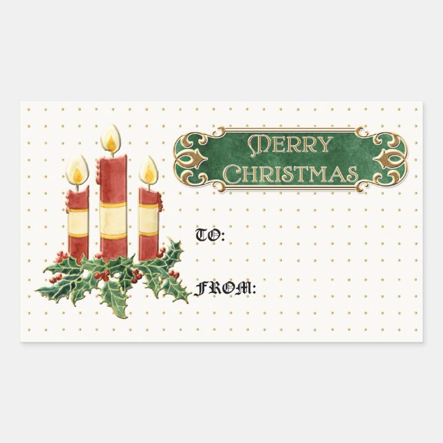 Sticker Rectangulaire Joyeux Noël décoré Arbre Star Gold Swirl (Devant)