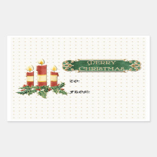 Sticker Rectangulaire Joyeux Noël décoré Arbre Star Gold Swirl