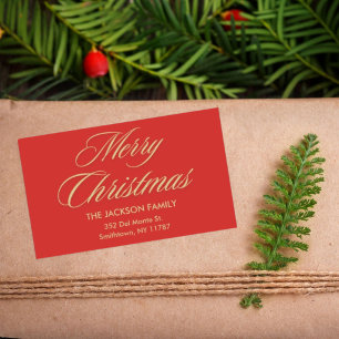 Sticker Rectangulaire Joyeux Noël Elegant Gold Script Red Holiday
