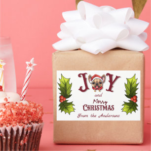 Sticker Rectangulaire Joyeux Noël Joy Cute French Bulldog holly