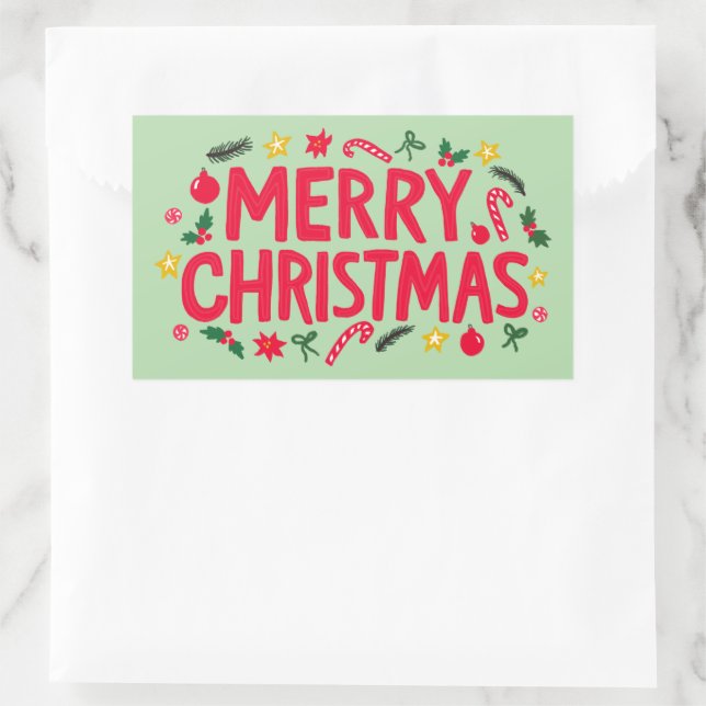 Sticker Rectangulaire Joyeux Noël mignon dessin main (Sac)