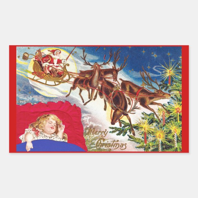 Sticker Rectangulaire Joyeux Noël Père Noël Sleigh (Devant)