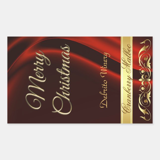 Sticker Rectangulaire Joyeux Noël Rouge Vin de défilement de vacances (Devant)