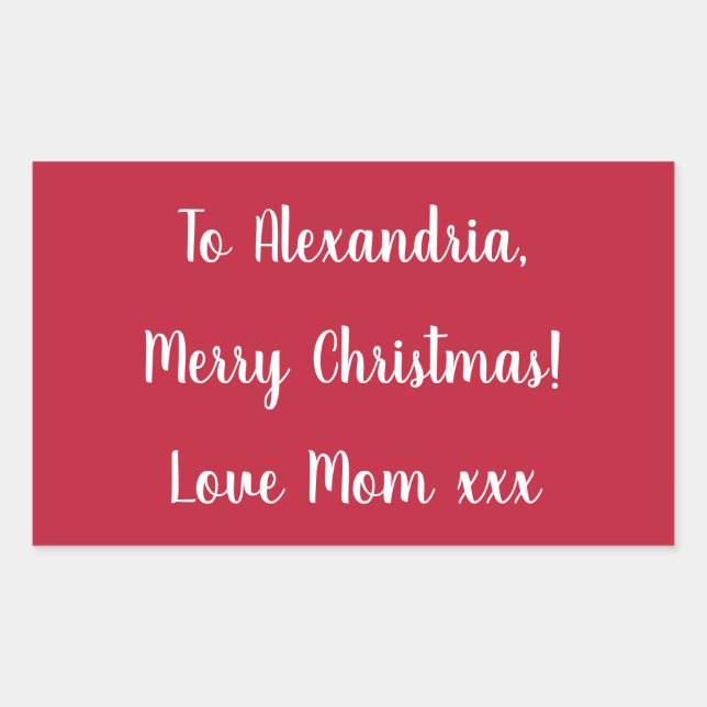 Sticker Rectangulaire Joyeux Noël simple de la part de Maman Rouge et Bl (Devant)