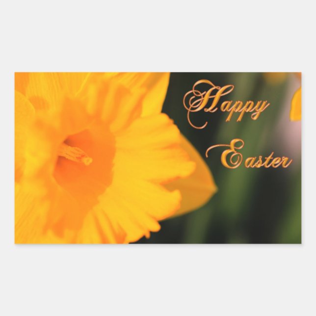 Sticker Rectangulaire Joyeux Pâques Jaune Printemps Daffodil Fleur (Devant)