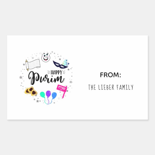 Sticker Rectangulaire Joyeux Purim (Devant)