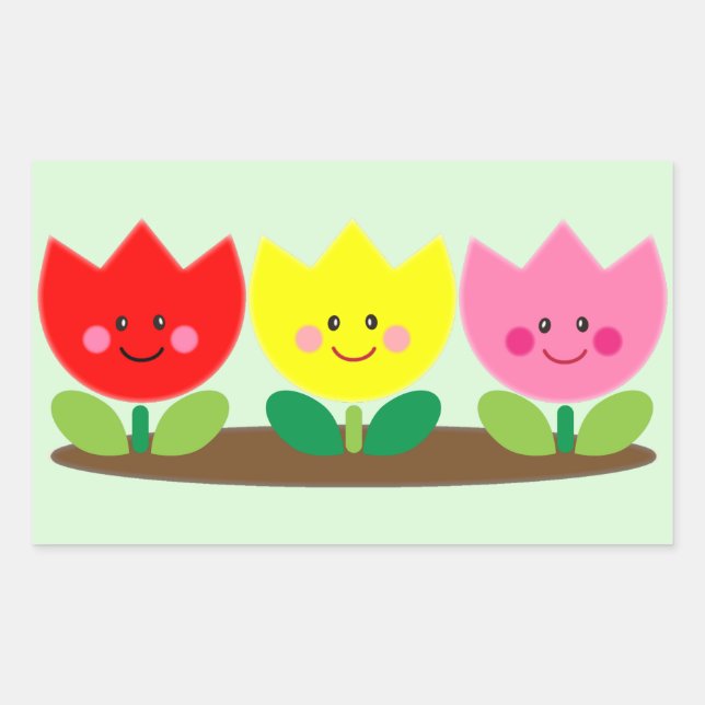 Sticker Rectangulaire Joyeux visage Tulip Fleurs Jardin art (Devant)