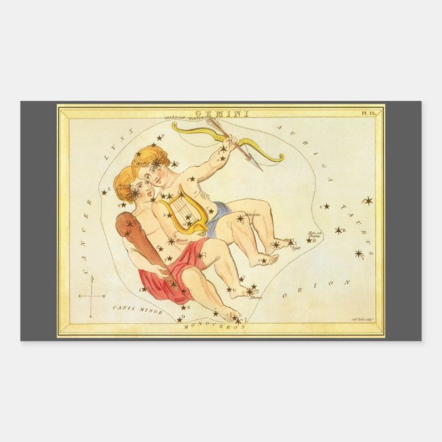Sticker Rectangulaire Jumeaux Gemini Constellation Vintage Urania miroir (Devant)