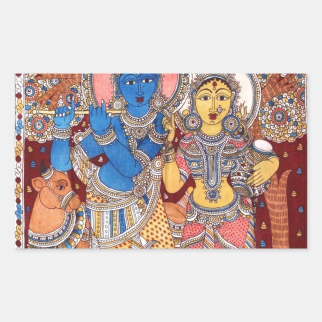 STICKER RECTANGULAIRE KALAMKARI RADHA KRISHNA PEINTURE (Devant)