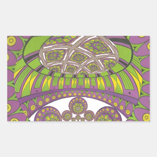 Sticker Rectangulaire Kaleidoscope africain violet et jaune traditionnel (Devant)