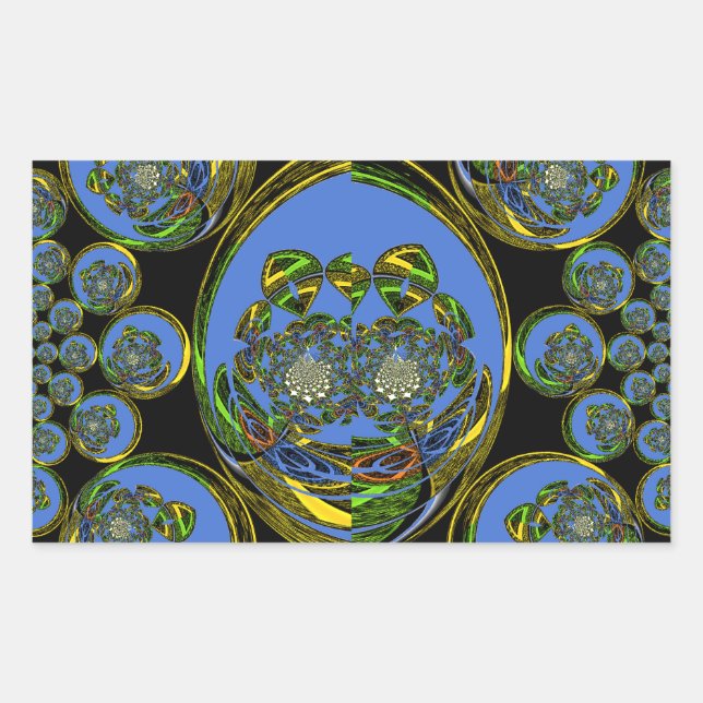 Sticker Rectangulaire Kaleidoscope bleu et jaune Imprimer (Devant)